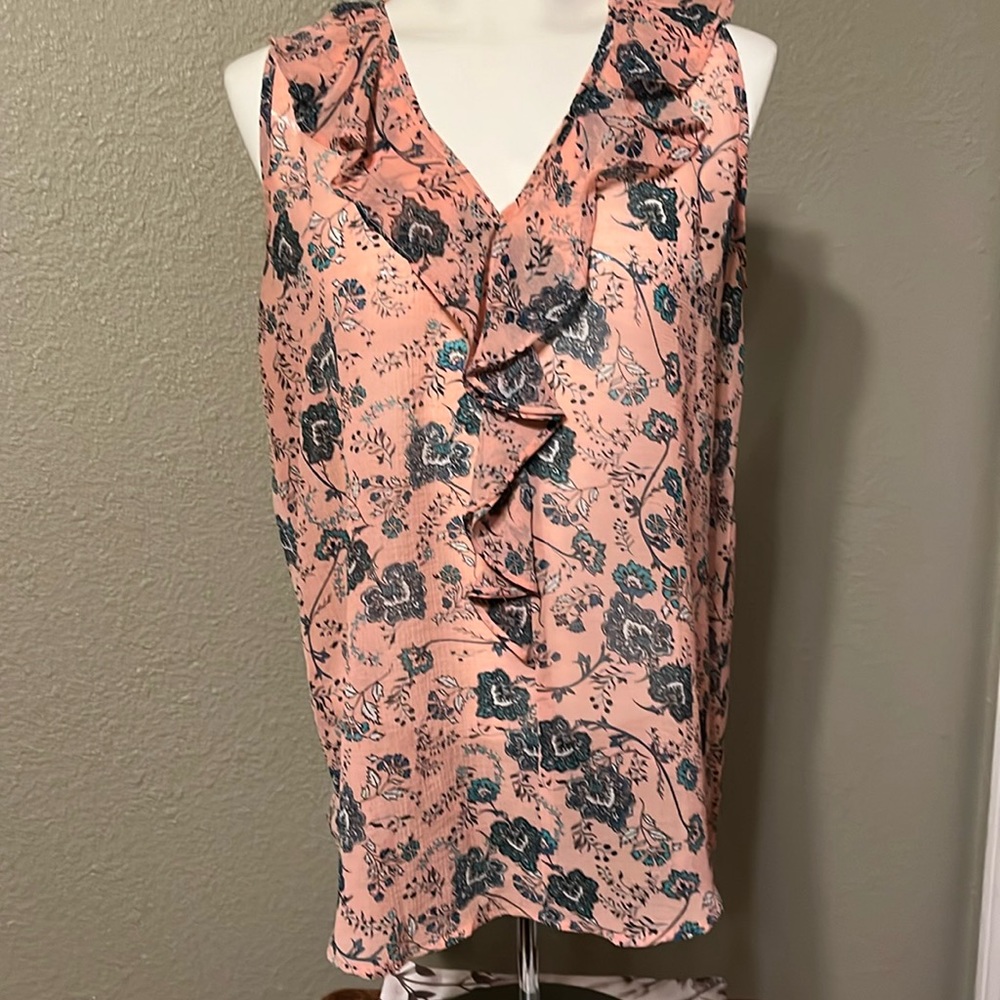 No Boundaries ruffled front, floral, sheer blouse